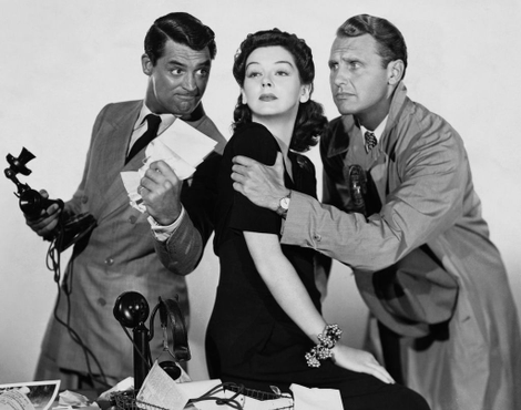 Grant, Russell, and Ralph Bellamy in His Girl Friday